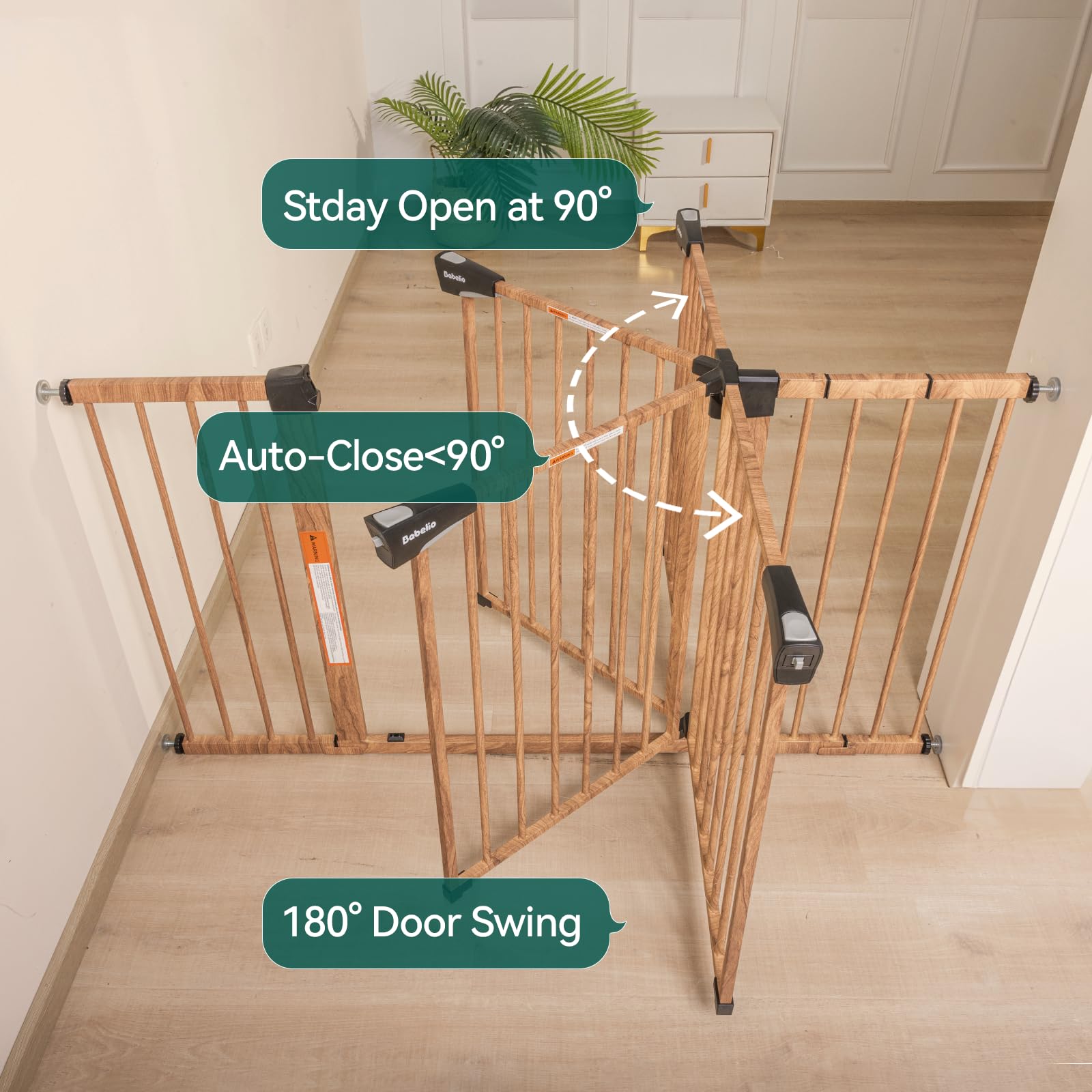 BABELIO 29-55" Extra Wide Baby Gate with Wood Pattern, Metal Auto Close Dog Gate,Pressure Mounted Pet Gate for Doorways, with Y Threaded Spindle Rods, No Tools Required