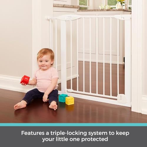 Toddleroo by North States Bright Choice Auto-Close Baby Gate with Door. Pressure Mounted Baby Gate for Doorways, Child Gate Fits Openings 29.75” to 40.5” Wide. (30" Tall, White)