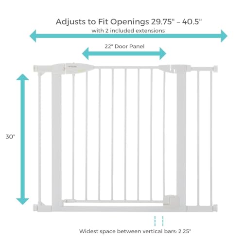 Toddleroo by North States Bright Choice Auto-Close Baby Gate with Door. Pressure Mounted Baby Gate for Doorways, Child Gate Fits Openings 29.75” to 40.5” Wide. (30" Tall, White)