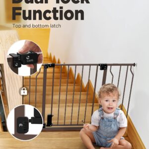 Ciays Baby Gate, 29.5” to 45.3” Dog Gate for Stairs Doorways and House, Auto-Close Safety Metal Child Gate for Babys Dogs with Alarm, Pressure Mounted, Brown