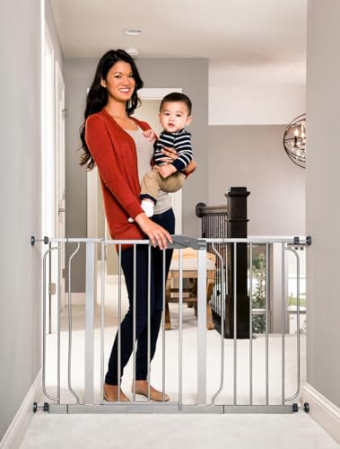 Regalo Easy Step 49-Inch Extra Wide Baby Gate, Includes 4-Inch and 12-Inch Extension Kit, 4 Pack of Pressure Mount Kit and 4 Pack of Wall Mount Kit, Platinum - Total Pack of 1