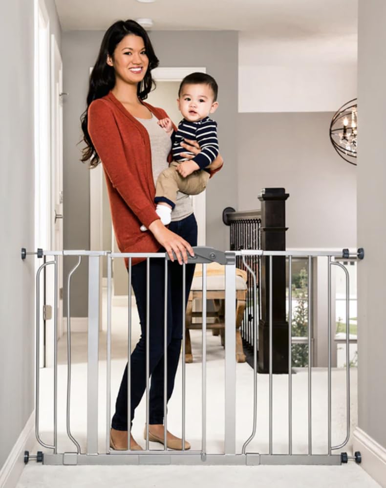 Regalo Easy Step 49-Inch Extra Wide Baby Gate, Includes 4-Inch and 12-Inch Extension Kit, 4 Pack of Pressure Mount Kit and 4 Pack of Wall Mount Kit, Platinum - Total Pack of 1