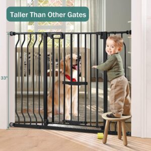 Newnice Upgraded Baby Gate with Cat Door 29.9-48.8" Extra Wide, Tall Dog Gate for The House Doorways Stairs, Auto Close Walk Thru Safety Gate with Small Pet Door, Pressure Mounted Child Gate, Black