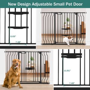 Newnice Upgraded Baby Gate with Cat Door 29.9-48.8" Extra Wide, Tall Dog Gate for The House Doorways Stairs, Auto Close Walk Thru Safety Gate with Small Pet Door, Pressure Mounted Child Gate, Black