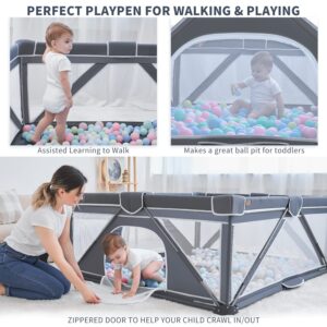 Foldable Baby Playpen, Yobear Large Playpen for Babies and Toddlers with 50 PCS Ocean Balls & 2 Handles, Indoor & Outdoor Kids Safety Play Pen Area, Portable Travel Play Yard (59" × 59", Dark Grey)