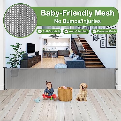 200 Inch Retractable Baby Gates Extra Wide Retractable Dog Gate for Super Wide Openings Indoor Extra Wide Baby Gate Outdoor Retractable Gates for Dogs Baby Fence Play Area Garage Gate Deck Gate, Gray