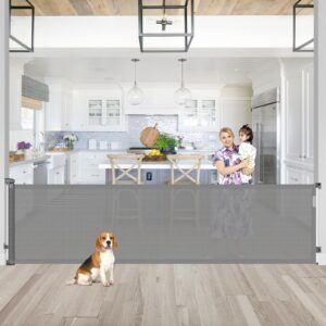 95 Inch Long Baby Gate Retractable Dog Gate for Large Openings Retractable Baby Gates New Upgrade Stair Gates for Kids or Pets Indoor Outdoor Retractable Gate Mesh Dog Gate for Stairs, Doorways, Gray