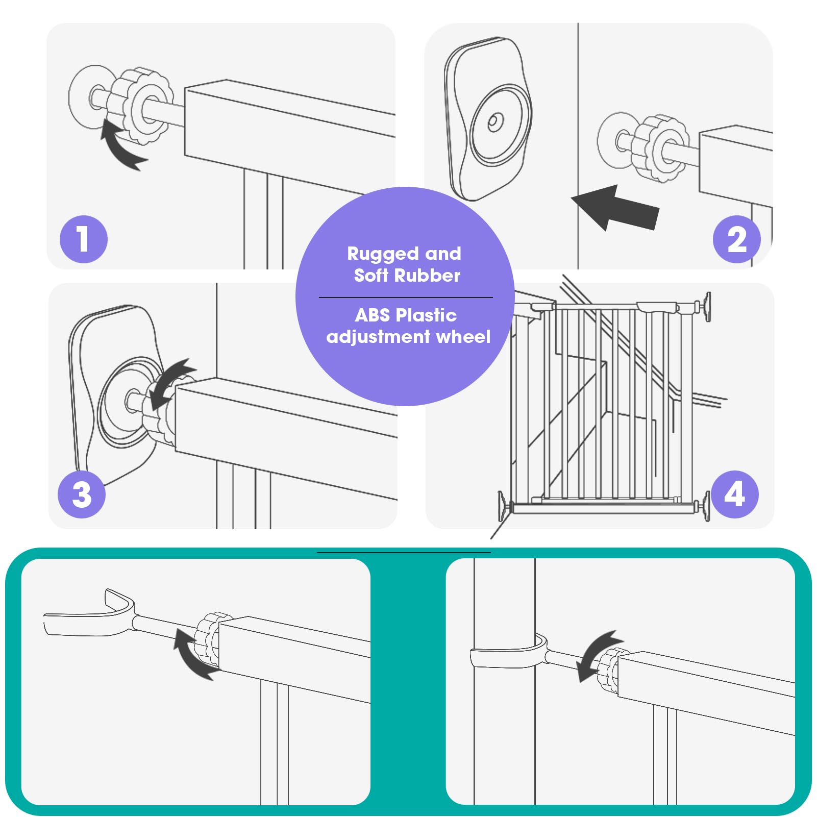 4PCS Baby Gate Wall Protector Wall Cups + 4PCS 8MM Baby Gate Threaded Spindle Rod + 2PCS Baby Gate Banister Adapter Y-Spindle Rods, for Pressure Mounted Baby & Pet Safety Stair Gates