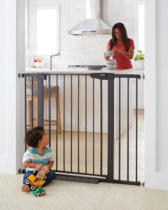 cumbor 36" extra tall baby gate for dogs and kids with wide 2-way door, 29.7"- 46" width, and auto close personal safety for babies and pets, fits doorways, stairs, and entryways, black