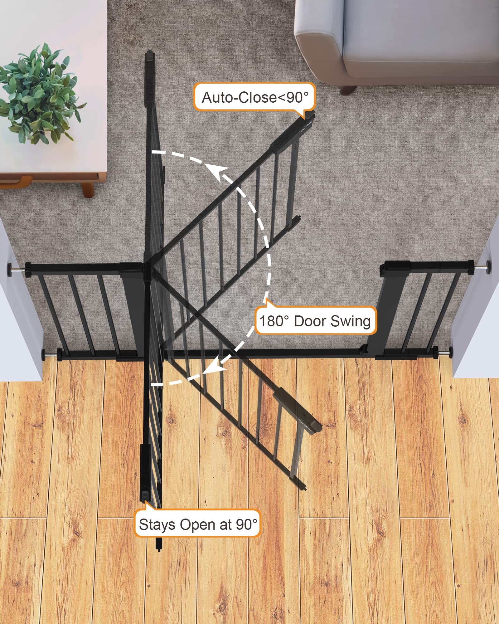 Cumbor 36" Extra Tall Baby Gate for Dogs and Kids with Wide 2-Way Door, 29.7"- 46" Width, and Auto Close Personal Safety for Babies and Pets, Fits Doorways, Stairs, and Entryways, Black