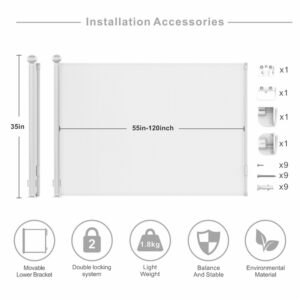 ALSOABA Retractable Baby Gates Extra Wide,120 Inches Extended Mesh Gates for Kids Or Pets，for Dogs Indoor Safety Gate Dog Gates for The House Extra Long Baby Gate f or Stairs Outdoor Large Pet Gate