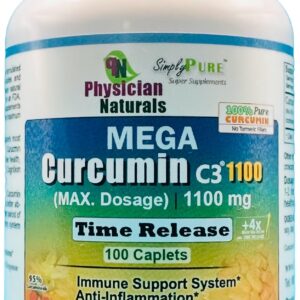 Physician Naturals Mega Curcumin C3 Time Release 1100 mg 100 Caplets Highest Dosage Ultra Pure Curcumin Turmeric Ext