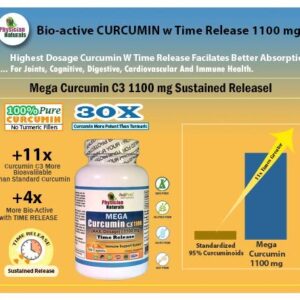 Physician Naturals Mega Curcumin C3 Time Release 1100 mg 100 Caplets Highest Dosage Ultra Pure Curcumin Turmeric Ext