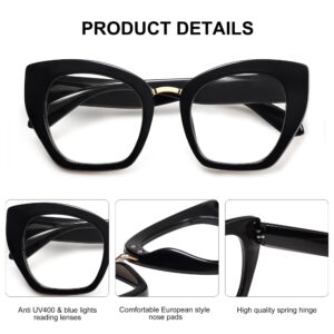 AMOMOMA Oversized Cat Eye Reading Glasses for Women, 1.0 Blue Light Big Frame Spring Hinge Readers AM6087C1+C2+C3