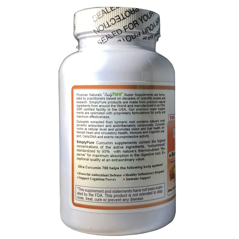 Physician Naturals Ultra CURCUMIN Time Release w Bioperine 700mg 120 Tabs MAX Absorption