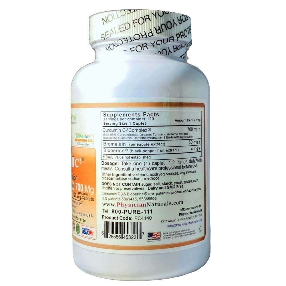 Physician Naturals Ultra CURCUMIN Time Release w Bioperine 700mg 120 Tabs MAX Absorption