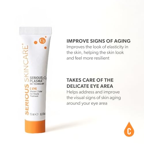 Serious Skincare - C3 Vitamin C Ester Eye Beauty Treatment with Hyaluronic Acid - For Dull & Dry Under Eyes - Soothing C3 Plasma Gel Formula for Fine Lines, Wrinkles, Discoloration - 0.5 oz.