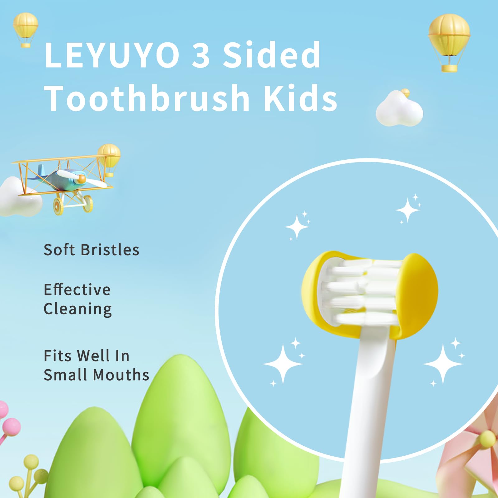 LEYUYO 3 Sided Toothbrush Kids, Soft Bristles Toddler Toothbrush, Autism Toothbrush, 360° Oral Teeth Cleaning, Ages 2+