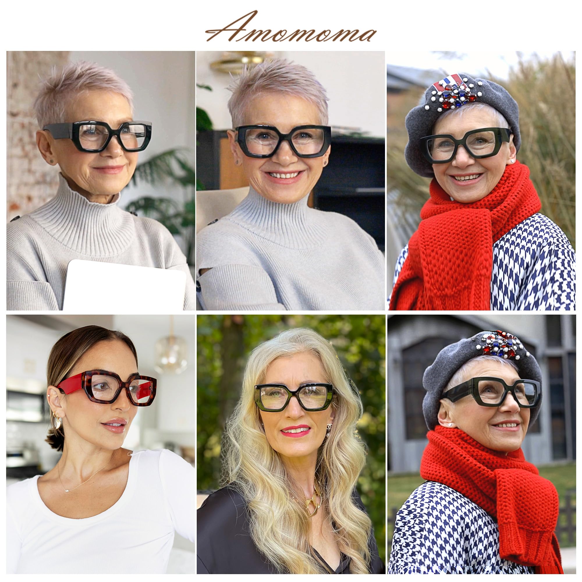 AMOMOMA 3-Pack Oversized Square Reading Glasses for Women,Fashion Trendy Style Blue Light Blocking Eyewear Readers Large Frame with Spring Hinge AM6109 C1+C2+C3 2.0 x