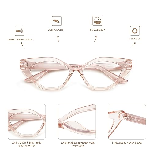 AMOMOMA 3 Pack Trendy Reading Glasses for Women,Blue Light Narrow Cute Cat Eye Readers AM6100 C1+C2+C3 1.0