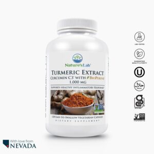Nature's Lab Turmeric Curcumin C3 Complex 1000mg - Turmeric Extract 1000mg & BioPerine 5mg Standardized to 95%, Promotes Cardiovascular, Immune, Joint, Skin Health - 120 Capsules (60 Day Supply)