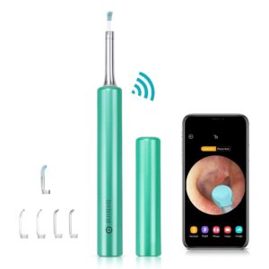 bebird c3 ear wax removal tool with ear camera, ear cleaner with 1080p hd otoscope, 6 led light and 4pcs ear scoops replacement cleaning kit, earwax camera for ios and android, green