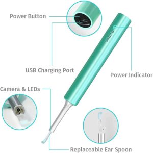 BEBIRD C3 Ear Wax Removal Tool with Ear Camera, Ear Cleaner with 1080P HD Otoscope, 6 LED Light and 4pcs Ear Scoops Replacement Cleaning Kit, Earwax Camera for iOS and Android, Green