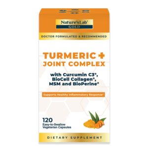 nature's lab gold turmeric joint complex - biocell collagen, hyaluronic acid, c3 curcumin, msm - 120 capsules