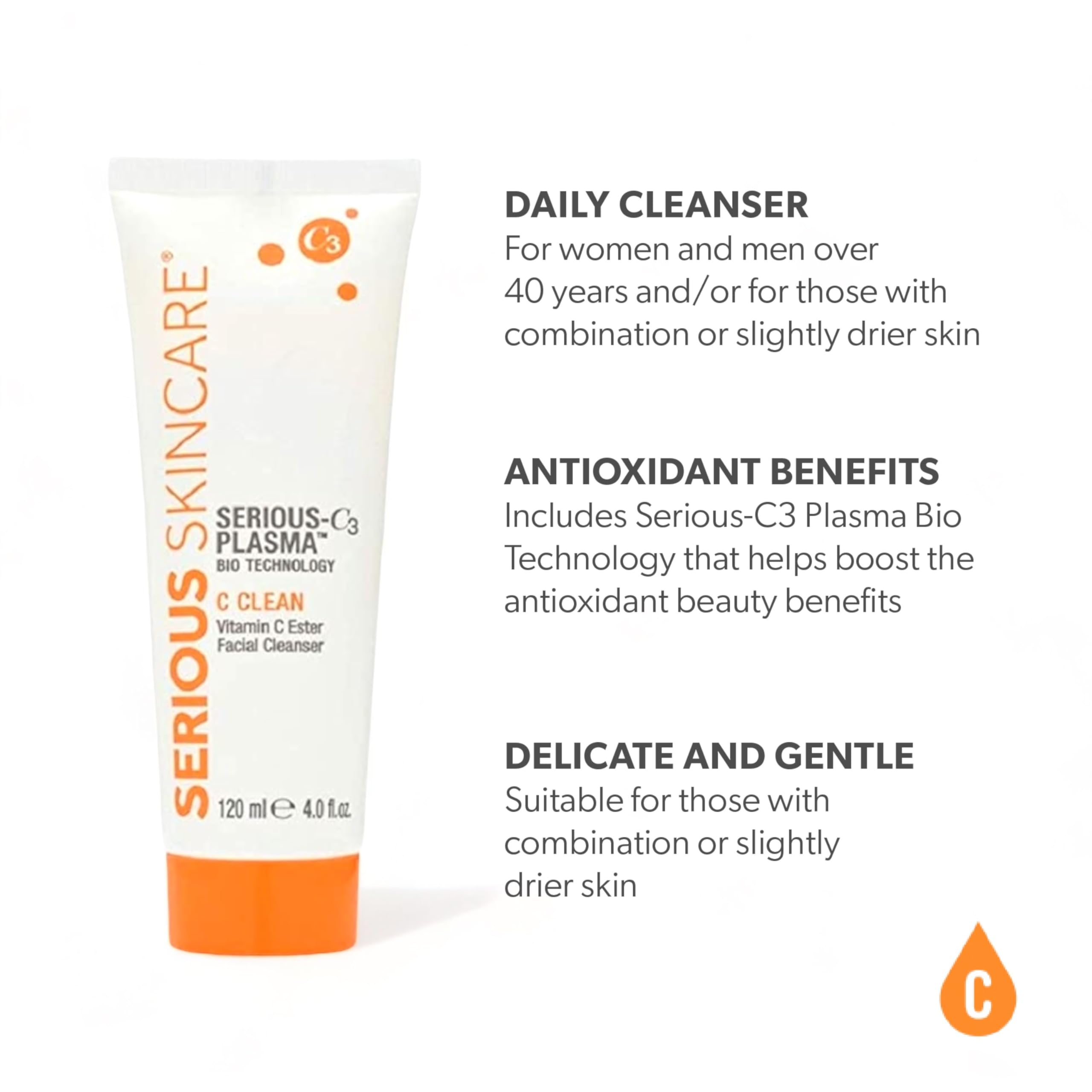 Serious Skincare - Serious C3 Vitamin C Plasma Night Trio Set - C-Restore Night Cream, C Eye Beauty Treatment and C Clean Facial Cleanser - Fine Lines, Mature Dry Skin - Smoother Radiant Skin