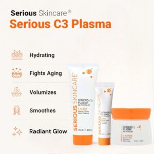 Serious Skincare - Serious C3 Vitamin C Plasma Night Trio Set - C-Restore Night Cream, C Eye Beauty Treatment and C Clean Facial Cleanser - Fine Lines, Mature Dry Skin - Smoother Radiant Skin