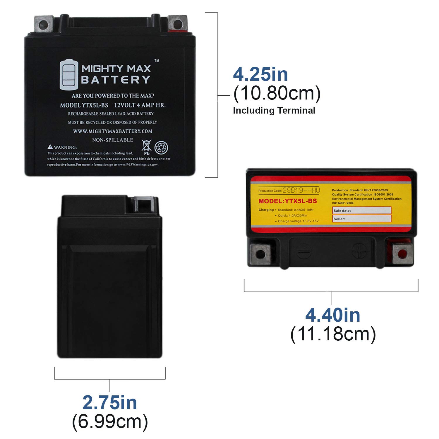 Mighty Max Battery YTX5L-BS Replacement for Yamaha XF50 W C3 YW50A Zuma Battery