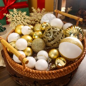 DomeStar 100PCS Christmas Tree Ornaments, Christmas Ball Set Glitter Shatterproof Baubles Snowflakes Gold White for Xmas Tree Wreath Christmas Party Wedding