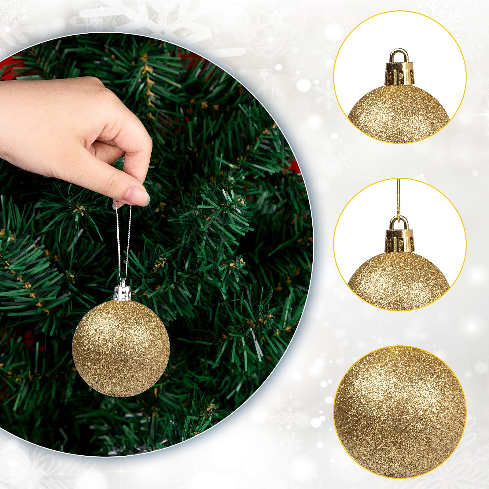 DomeStar 100PCS Christmas Tree Ornaments, Christmas Ball Set Glitter Shatterproof Baubles Snowflakes Gold White for Xmas Tree Wreath Christmas Party Wedding