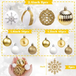 DomeStar 100PCS Christmas Tree Ornaments, Christmas Ball Set Glitter Shatterproof Baubles Snowflakes Gold White for Xmas Tree Wreath Christmas Party Wedding