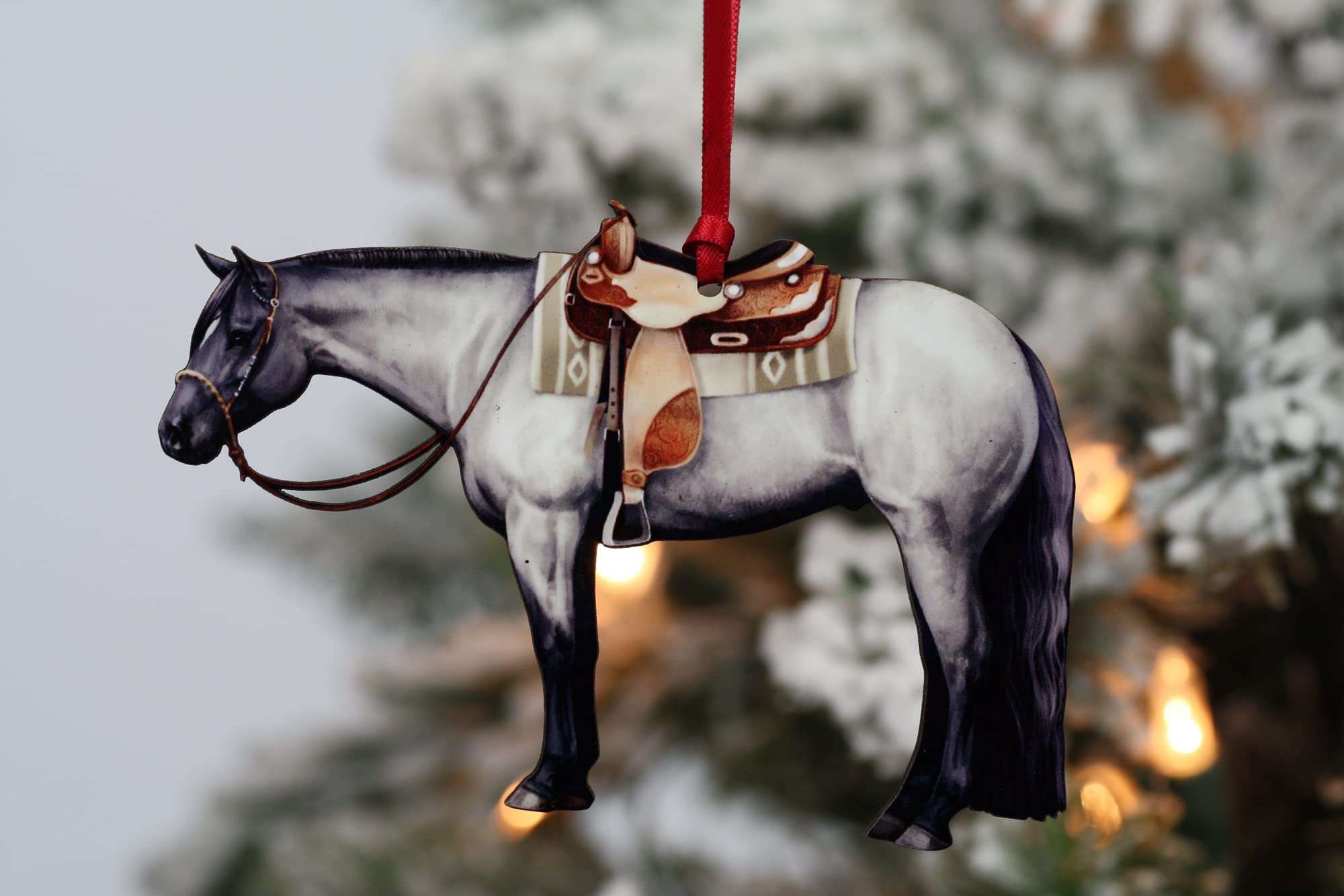 Western Quarter Horse Christmas Ornament Decoration Gift for Horse Woman (Blue Roan)