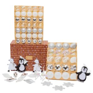 Every Day is Christmas Deluxe 80 Piece Set of Shatterproof Ornaments, Full Tree Ornament Set, Christmas Balls and Decorations (Silver White)