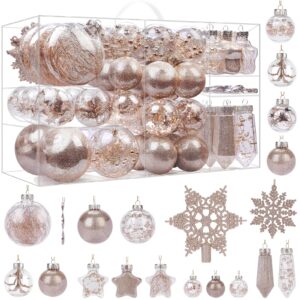 SHareconn 86pcs Shatterproof Plastic Christmas Ball Ornaments, Decorative Hanging Baubles for Xmas Tree/Holiday/Party - Champagne