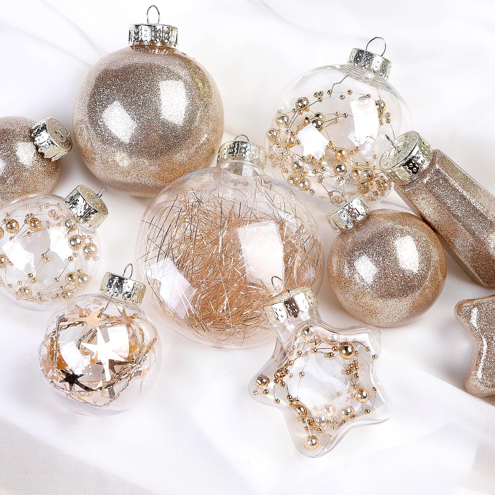SHareconn 86pcs Shatterproof Plastic Christmas Ball Ornaments, Decorative Hanging Baubles for Xmas Tree/Holiday/Party - Champagne