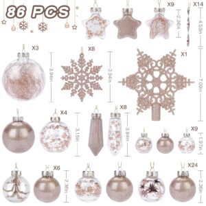 SHareconn 86pcs Shatterproof Plastic Christmas Ball Ornaments, Decorative Hanging Baubles for Xmas Tree/Holiday/Party - Champagne