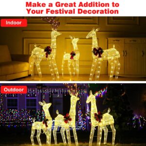 3-Piece Christmas Reindeer Family Set, Warm White Lighted Christmas Decoration Outdoor, Waterproof Christmas Deer Decor for Yard Patio Lawn Garden Party