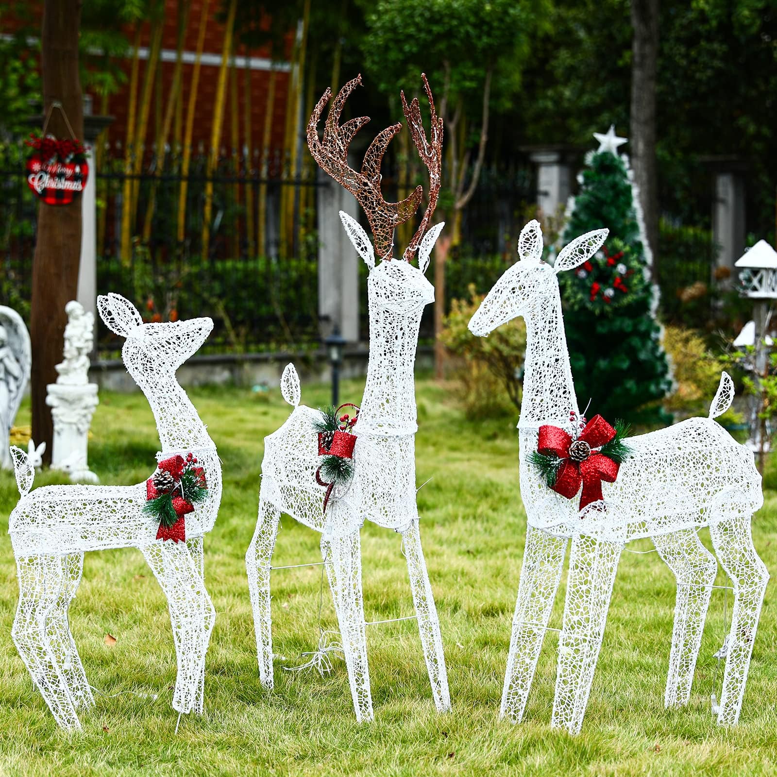 3-Piece Christmas Reindeer Family Set, Warm White Lighted Christmas Decoration Outdoor, Waterproof Christmas Deer Decor for Yard Patio Lawn Garden Party