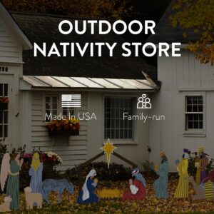 Outdoor Nativity Store Complete Nativity Scene - 12 Weatherproof Nativity Set Figures for Outdoor Christmas Decoration - Easy to Assemble & Store - Standard, Colorful