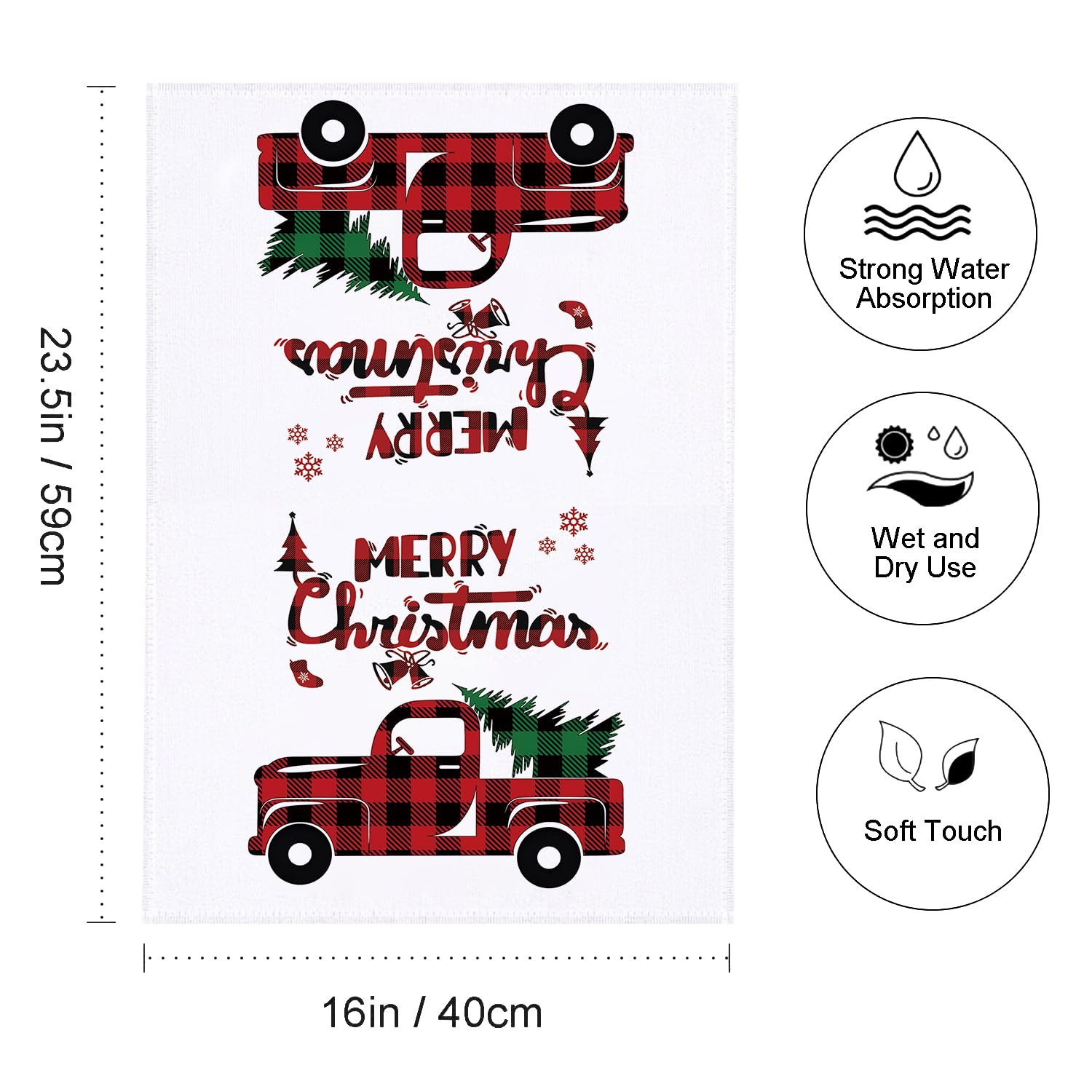 Miryoku Christmas Kitchen Towels Dish Towels Set of 4 Red White Merry Christmas Black Red Plaid Xmas Holiday Decorative Dishcloths Tea Towels for Home Decorations