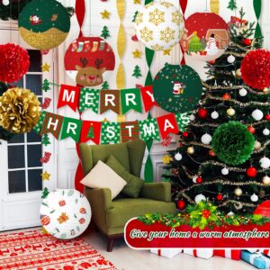 YIOTJUNL Christmas Decorations Party Paper Lanterns Set,Red and Green Pom Poms Christmas Decorations,Merry Christsmas Banner for Christmas Party Decor…