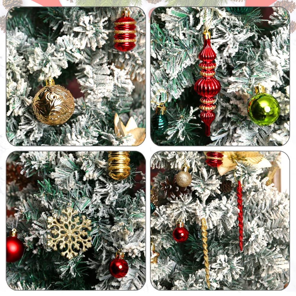 Christmas Tree Ornaments 78 Pack Christmas Tree Decorations Red and Green Gold Christmas Ball Shatterproof Hanging Tree Ornament Set Assorted Set with Hooks