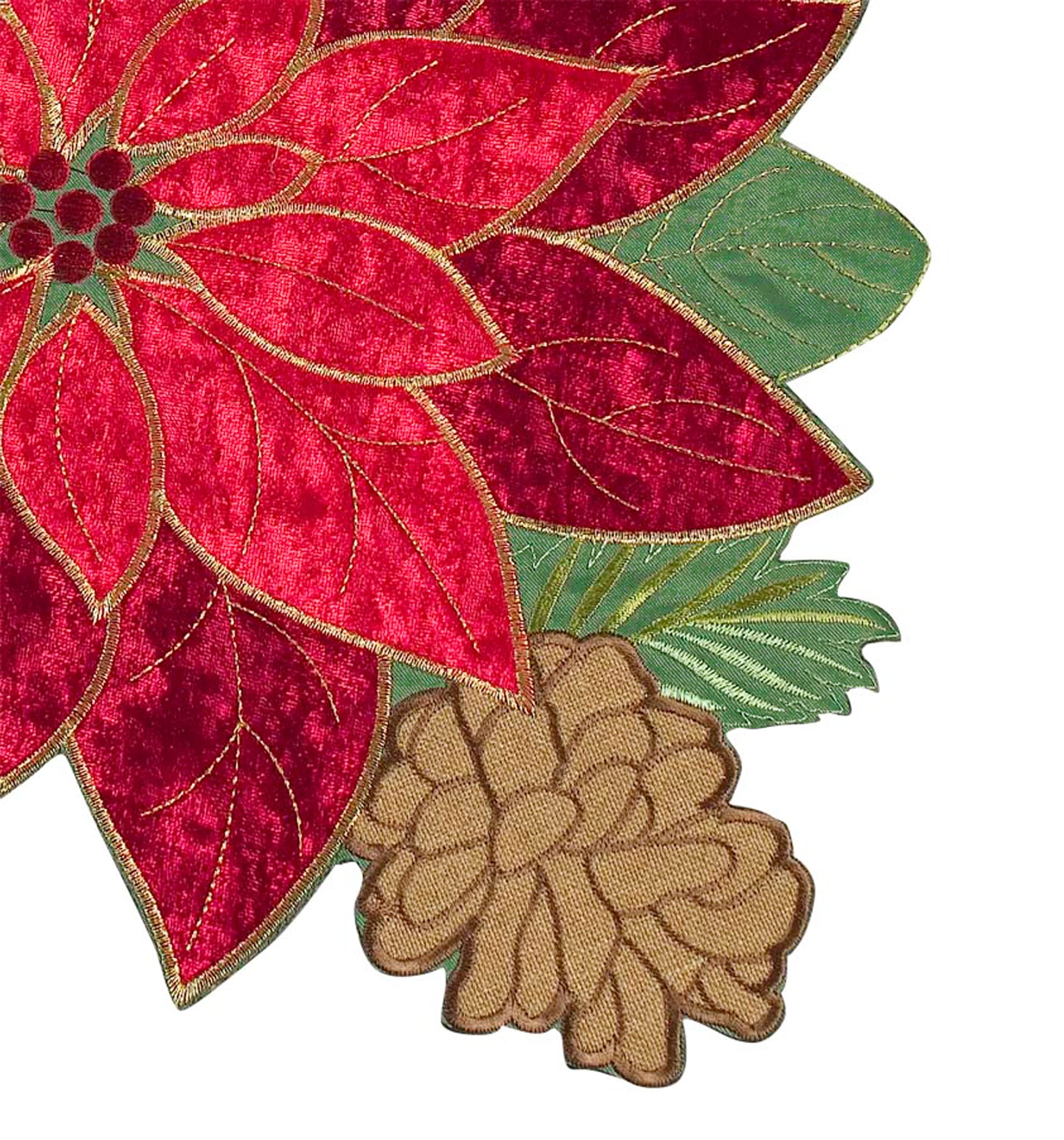 KEVA Holiday Christmas Placemats Set of 4, Embroidered Red Velvet Poinsettia Cutwork Christmas Table Decorations for Home and Kitchen, Red Placemats 16inch Round