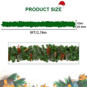 9FT Christmas Garland Decoration with 50 Warm Led Lights,Pre-Lit Lighted Christmas Garland Decorated with Pine Cones for Xmas Stairs Fireplaces