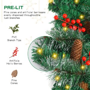 9FT Christmas Garland Decoration with 50 Warm Led Lights,Pre-Lit Lighted Christmas Garland Decorated with Pine Cones for Xmas Stairs Fireplaces