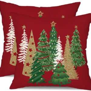 DFXSZ Christmas Pillow Covers 18x18 Inch Set of 2 Christmas Tree Decorative Red Throw Pillows Winter Christmas Decor for Home Couch 50C