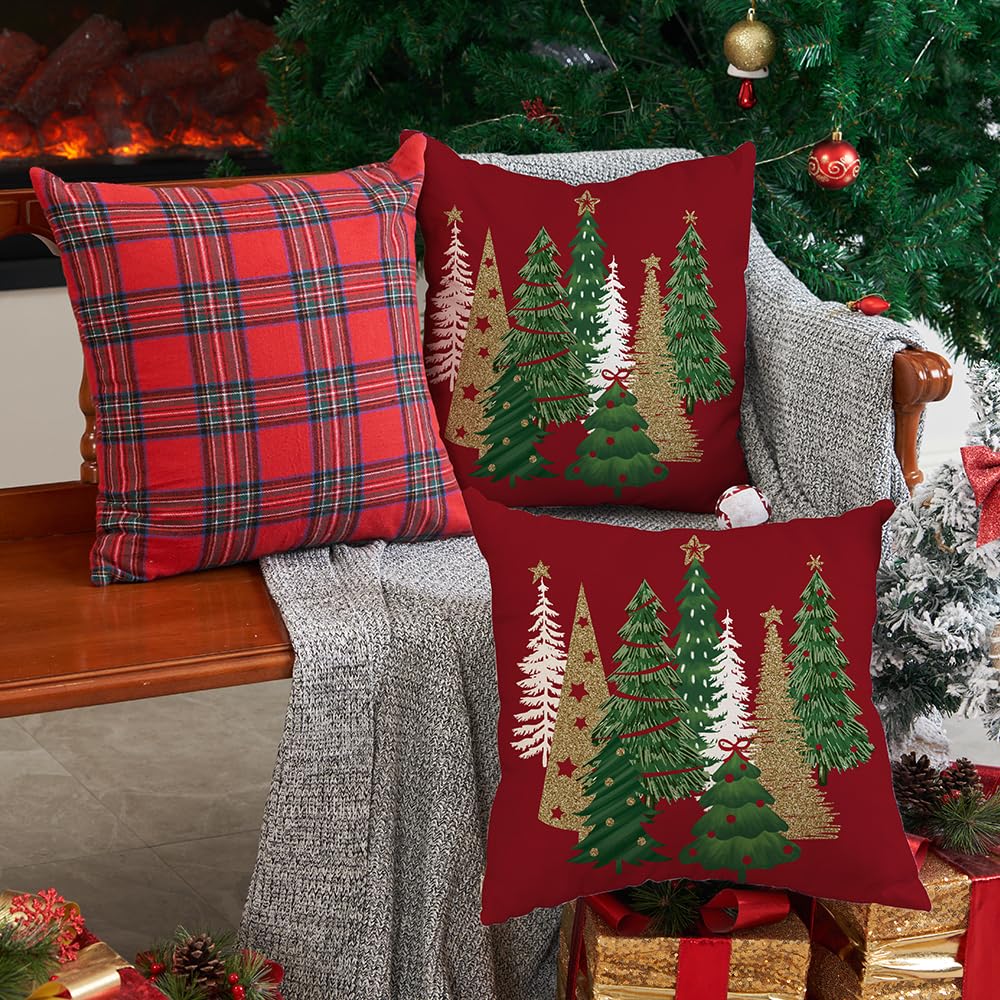 DFXSZ Christmas Pillow Covers 18x18 Inch Set of 2 Christmas Tree Decorative Red Throw Pillows Winter Christmas Decor for Home Couch 50C